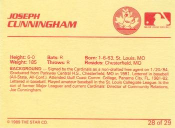 1989 Star Hamilton Redbirds - Platinum #28 Joseph Cunningham Back
