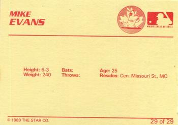 1989 Star Hamilton Redbirds - Platinum #29 Mike Evans Back