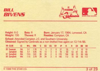 1989 Star St. Petersburg Cardinals - Platinum #3 Bill Bivens Back