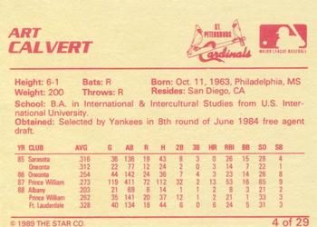1989 Star St. Petersburg Cardinals - Platinum #4 Art Calvert Back