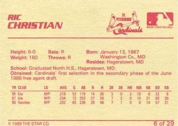 1989 Star St. Petersburg Cardinals - Platinum #6 Ric Christian Back