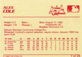 1989 Star St. Petersburg Cardinals - Platinum #7 Alex Cole Back