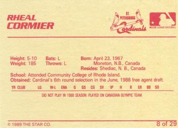 1989 Star St. Petersburg Cardinals - Platinum #8 Rheal Cormier Back