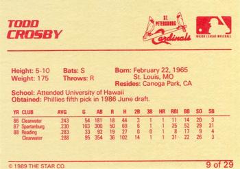 1989 Star St. Petersburg Cardinals - Platinum #9 Todd Crosby Back