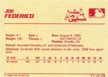 1989 Star St. Petersburg Cardinals - Platinum #11 Joe Federico Back
