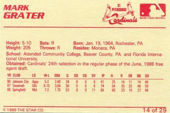 1989 Star St. Petersburg Cardinals - Platinum #14 Mark Grater Back