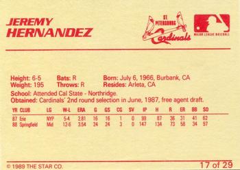 1989 Star St. Petersburg Cardinals - Platinum #17 Jeremy Hernandez Back