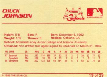 1989 Star St. Petersburg Cardinals - Platinum #19 Chuck Johnson Back