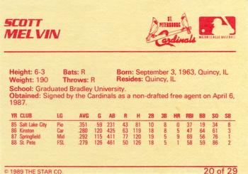 1989 Star St. Petersburg Cardinals - Platinum #20 Scott Melvin Back