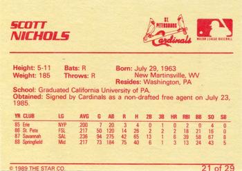 1989 Star St. Petersburg Cardinals - Platinum #21 Scott Nichols Back