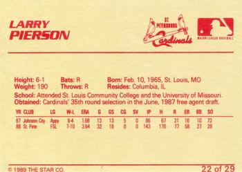 1989 Star St. Petersburg Cardinals - Platinum #22 Larry Pierson Back