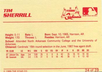 1989 Star St. Petersburg Cardinals - Platinum #24 Tim Sherrill Back