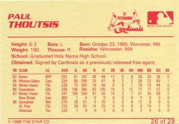 1989 Star St. Petersburg Cardinals - Platinum #26 Paul Thoutsis Back