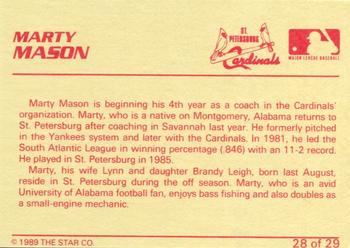 1989 Star St. Petersburg Cardinals - Platinum #28 Marty Mason Back
