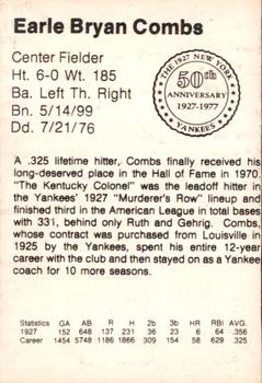 1977 TCMA 1927 New York Yankees 50th Anniversary #NNO Earle Combs Back