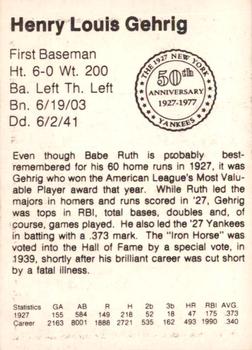1977 TCMA 1927 New York Yankees 50th Anniversary #NNO Lou Gehrig Back