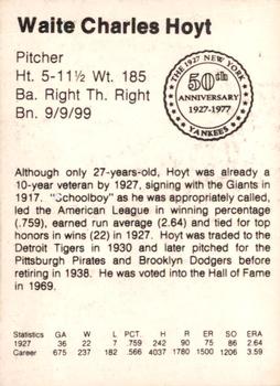 1977 TCMA 1927 New York Yankees 50th Anniversary #NNO Waite Hoyt Back