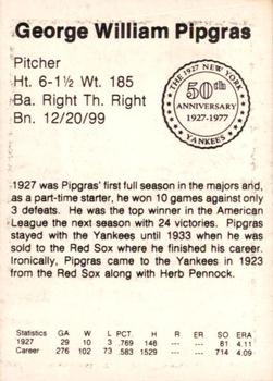 1977 TCMA 1927 New York Yankees 50th Anniversary #NNO George Pipgras Back