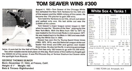 1985 TCMA Record Setters #NNO Tom Seaver Front