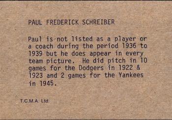 1983 TCMA 1936-39 New York Yankee Dynasty #NNO Paul Schreiber Back