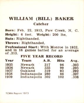 1973 TCMA 1940 Cincinnati Reds (W711-2) (reprint) #NNO Bill Baker Back