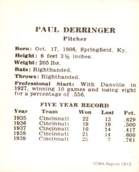 1973 TCMA 1940 Cincinnati Reds (W711-2) (reprint) #NNO Paul Derringer Back