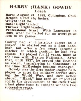 1973 TCMA 1940 Cincinnati Reds (W711-2) (reprint) #NNO Hank Gowdy Back