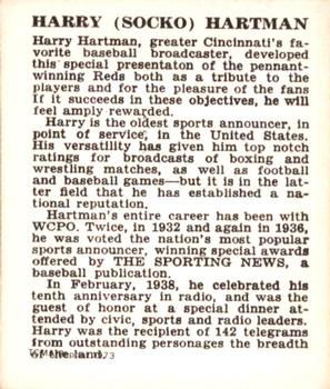 1973 TCMA 1940 Cincinnati Reds (W711-2) (reprint) #NNO Harry Hartman Back