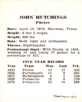 1973 TCMA 1940 Cincinnati Reds (W711-2) (reprint) #NNO John Hutchings Back