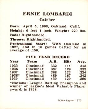 1973 TCMA 1940 Cincinnati Reds (W711-2) (reprint) #NNO Ernie Lombardi Back
