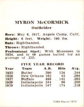 1973 TCMA 1940 Cincinnati Reds (W711-2) (reprint) #NNO Mike McCormick Back