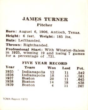 1973 TCMA 1940 Cincinnati Reds (W711-2) (reprint) #NNO Jim Turner Back