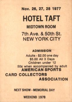 1977 TCMA ASCCA NYC Show Babe Ruth #NNO Babe Ruth Back