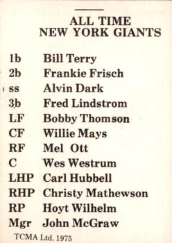 1975 TCMA All Time New York Giants (Red Names) #NNO Wes Westrum Back