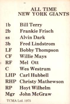 1975 TCMA All Time New York Giants (Red Names) #NNO Hoyt Wilhelm Back