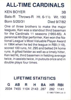 1983 TCMA All-Time St. Louis Cardinals Black Letters #3 Ken Boyer Back