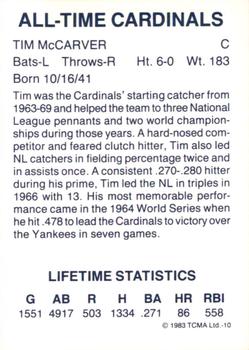 1983 TCMA All-Time St. Louis Cardinals Black Letters #10 Tim McCarver Back