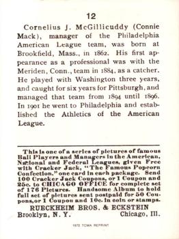 1972 TCMA 1914 Cracker Jack E145 Reprints #12 Connie Mack Back