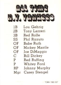 1980 TCMA All Time New York Yankees Set C #007 Joe DiMaggio Back