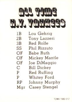 1980 TCMA All Time New York Yankees Set C #012 Casey Stengel Back