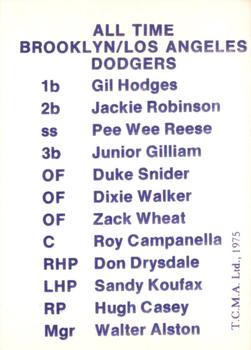 1975 TCMA All Time Brooklyn / Los Angeles Dodgers Blue and White #NNO Sandy Koufax Back