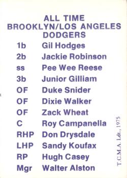 1975 TCMA All Time Brooklyn / Los Angeles Dodgers Blue and White #NNO Dixie Walker Back