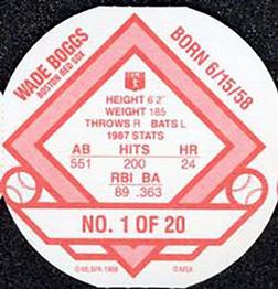 1988 Weis Winners Discs #1 Wade Boggs Back