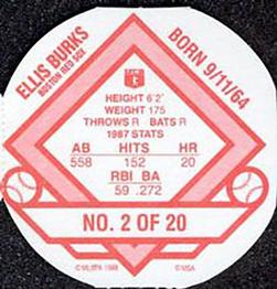 1988 Weis Winners Discs #2 Ellis Burks Back