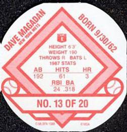 1988 Weis Winners Discs #13 Dave Magadan Back