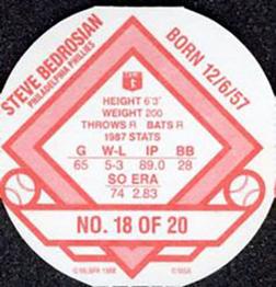 1988 Weis Winners Discs #18 Steve Bedrosian Back