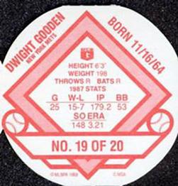 1988 Weis Winners Discs #19 Dwight Gooden Back