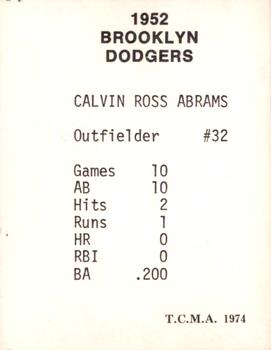 1974 TCMA 1952 Brooklyn Dodgers Matte Finish #NNO Cal Abrams Back