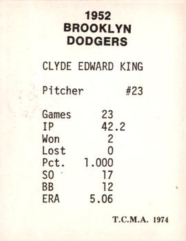 1974 TCMA 1952 Brooklyn Dodgers Matte Finish #NNO Clyde King Back