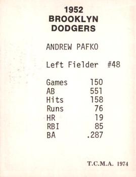 1974 TCMA 1952 Brooklyn Dodgers Matte Finish #NNO Andy Pafko Back